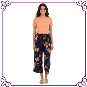 LOFT Floral Blue Orange Red Lightweight Wide Leg Capri Pants Petites XSP